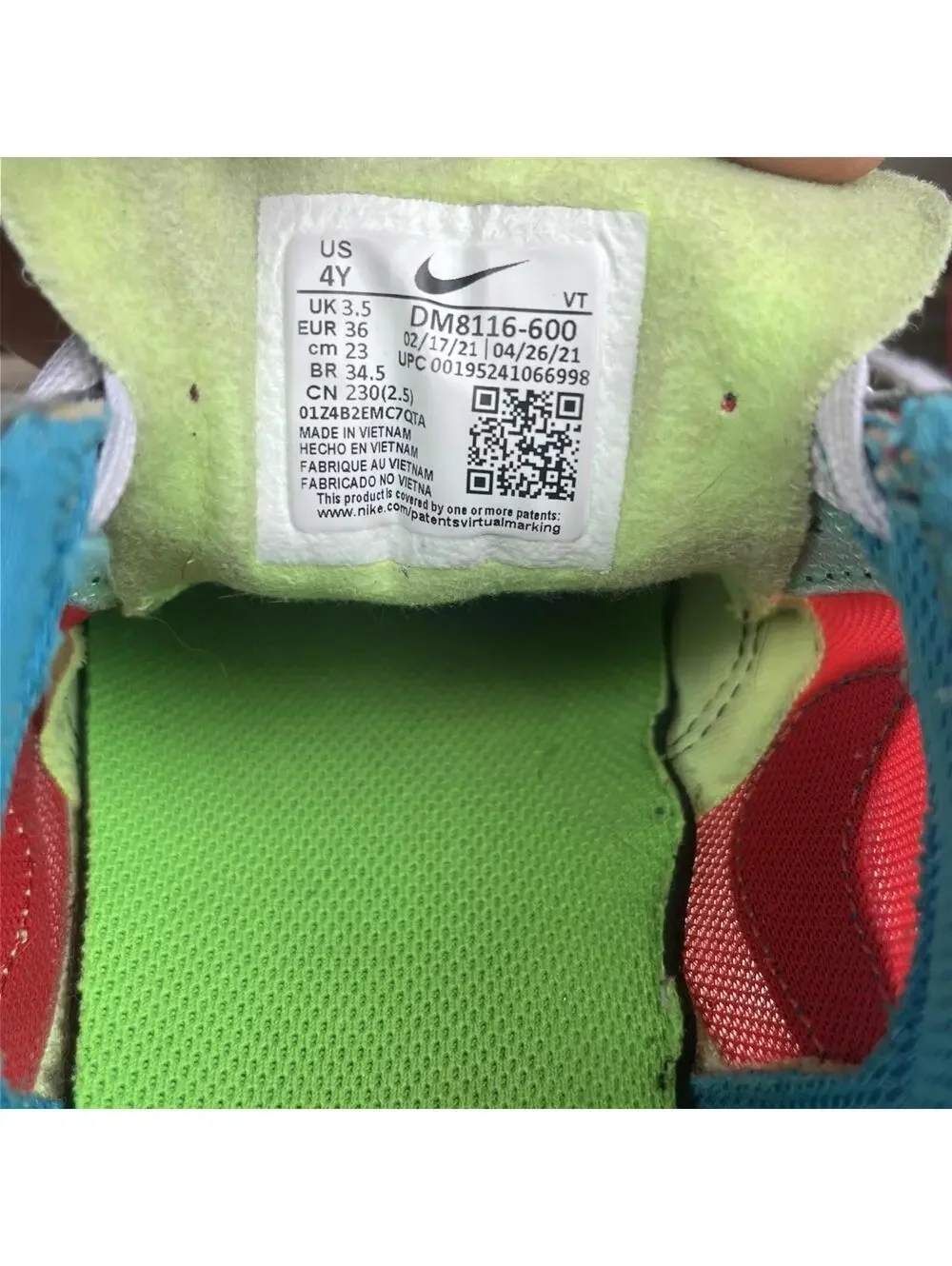 Nike Waffle 1 Colorblock Red Black Green Youth Sneakers DM81